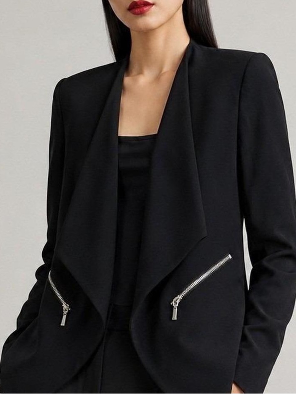 H&M Black Drape-Front Blazer with Zip Pockets